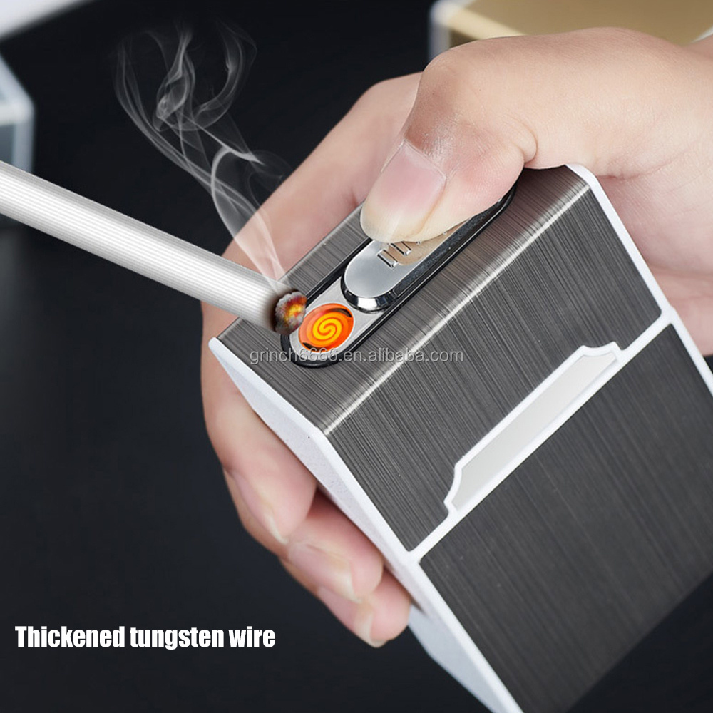 New 2-in-1 Cigarette Case Box Lighter for Smoking Flameless Aluminum Alloy USB Rechargeable Lighter Windproof Lighter