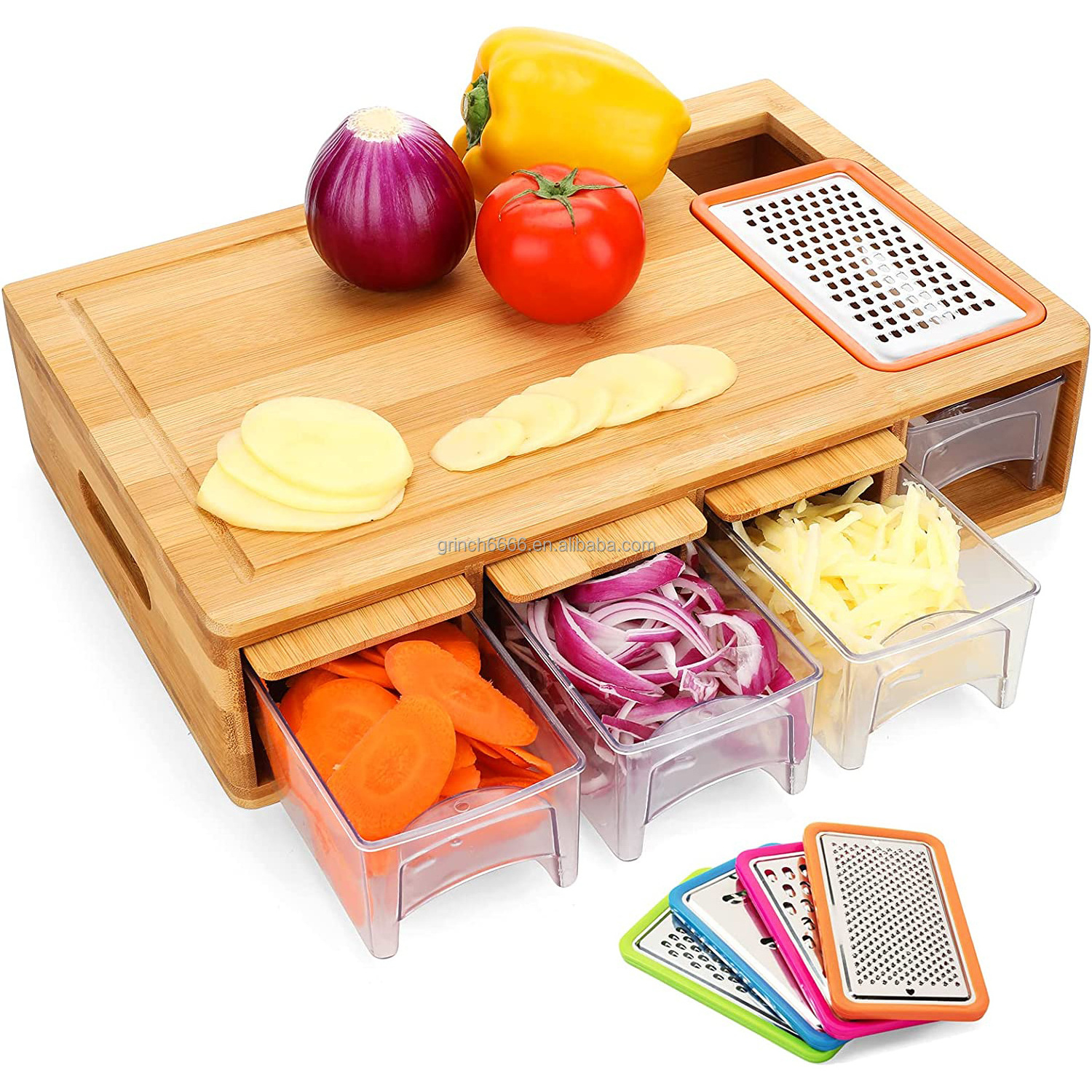 Mobile Meal Preparation Stations Kitchen Chef Food Meal Prep Station Bamboo Cutting Board with Drawers 2023 product