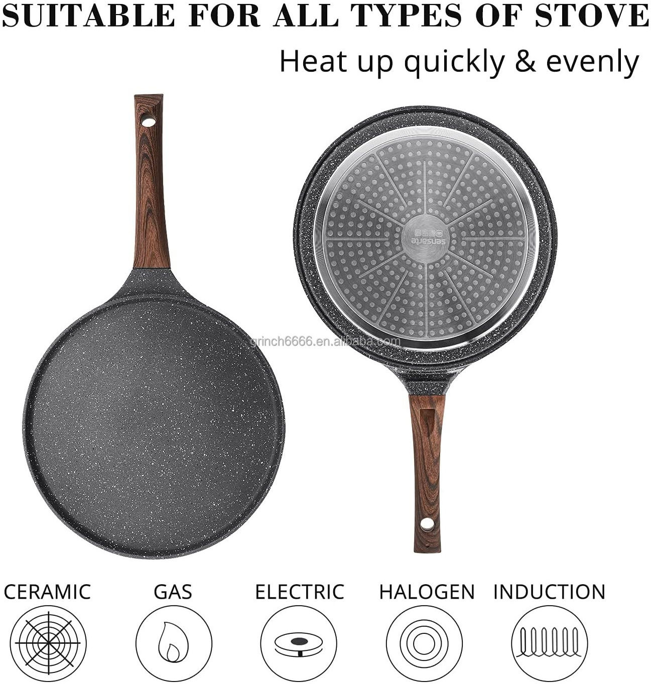 2022 Non stick Crepe Pan Swiss Granite Coating Dosa Pan Pancake Flat Skillet Tawa Griddle 10 Inch with Stay-Cool Handle