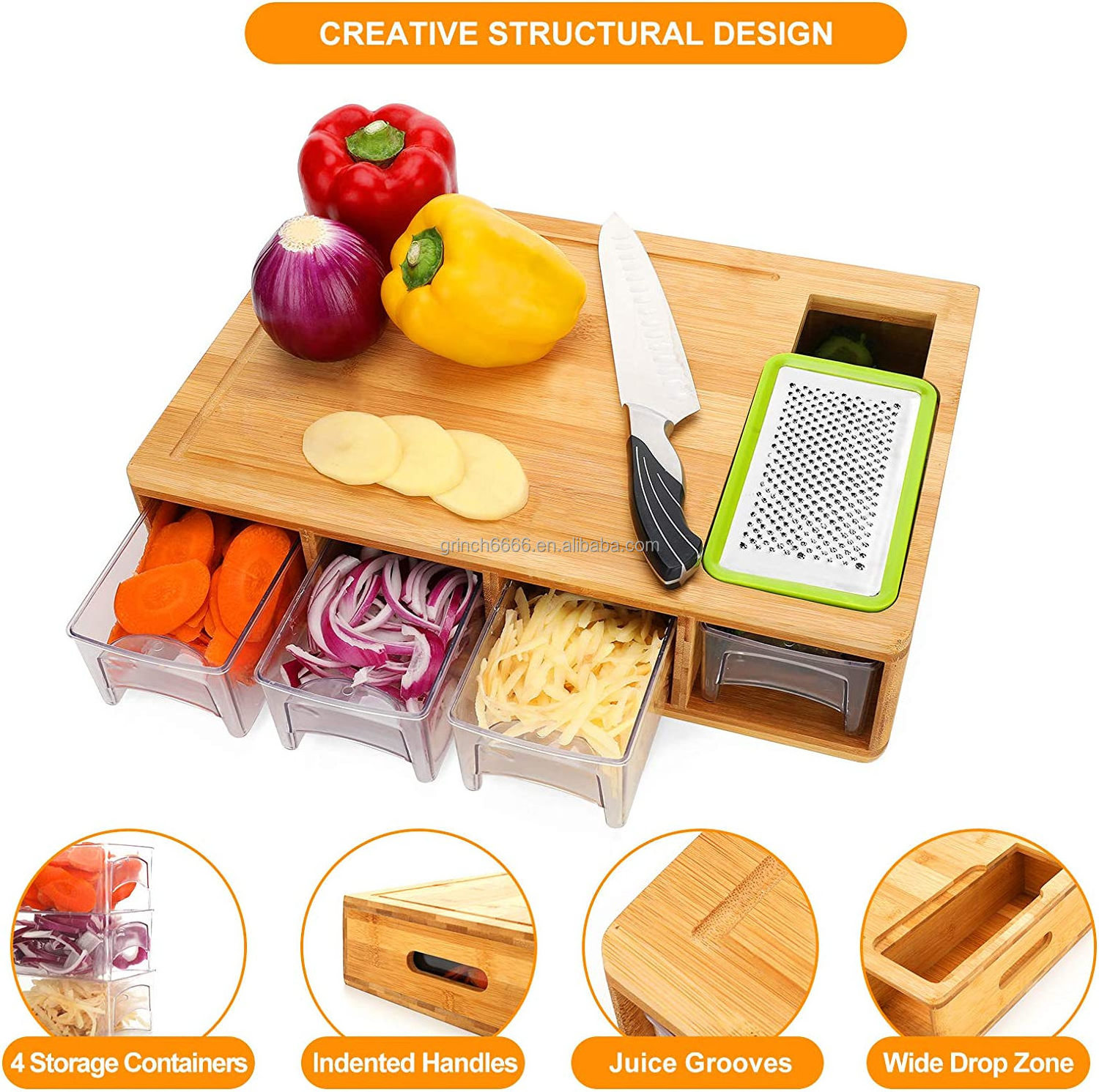 Mobile Meal Preparation Stations Kitchen Chef Food Meal Prep Station Bamboo Cutting Board with Drawers 2023 product