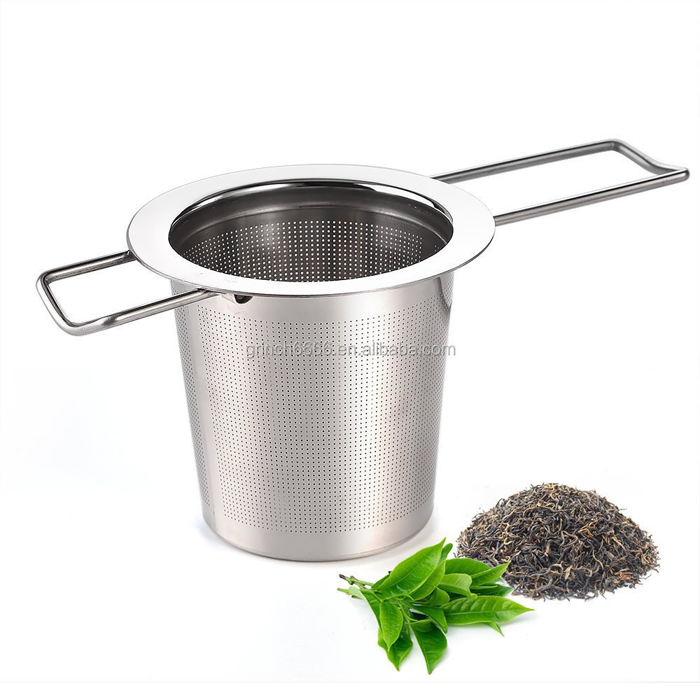 Tea Infuser Stainless Steel Tea Strainer Steeper Filter with Folding Handle for Loose Leaf Grain Tea Cups,  Mugs, and Pots