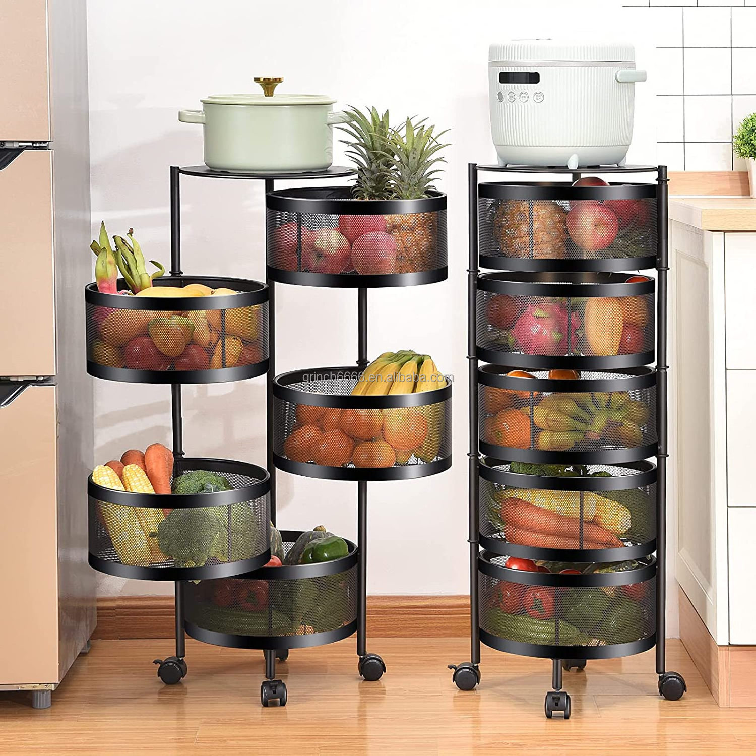 Kitchen Storage Rack Rotating Vegetable Rack Floor-Standing Multi-Layer Kitchen Storage Rack Household Storage Shelf