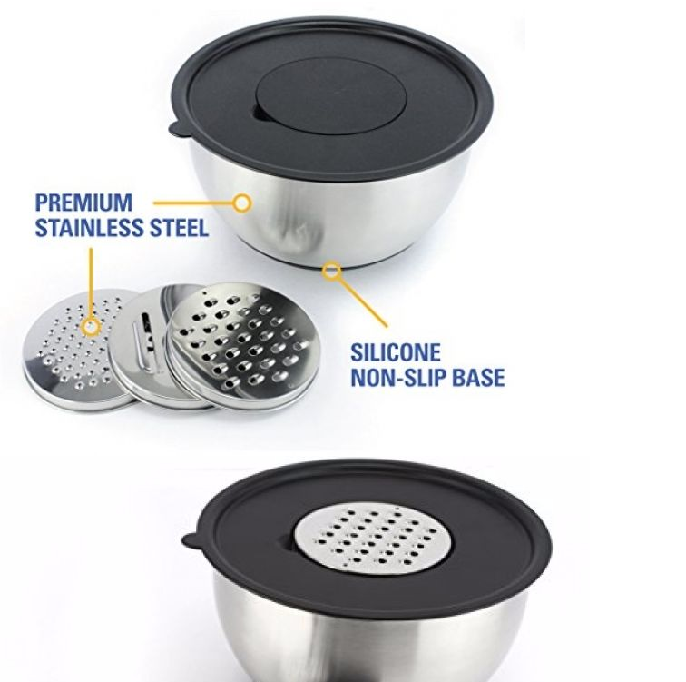 Multifunction Kitchen Baking Prepping Cooking Use Grater Airtight Lids Set Nesting Stainless Steel Mixing Bowls with grater