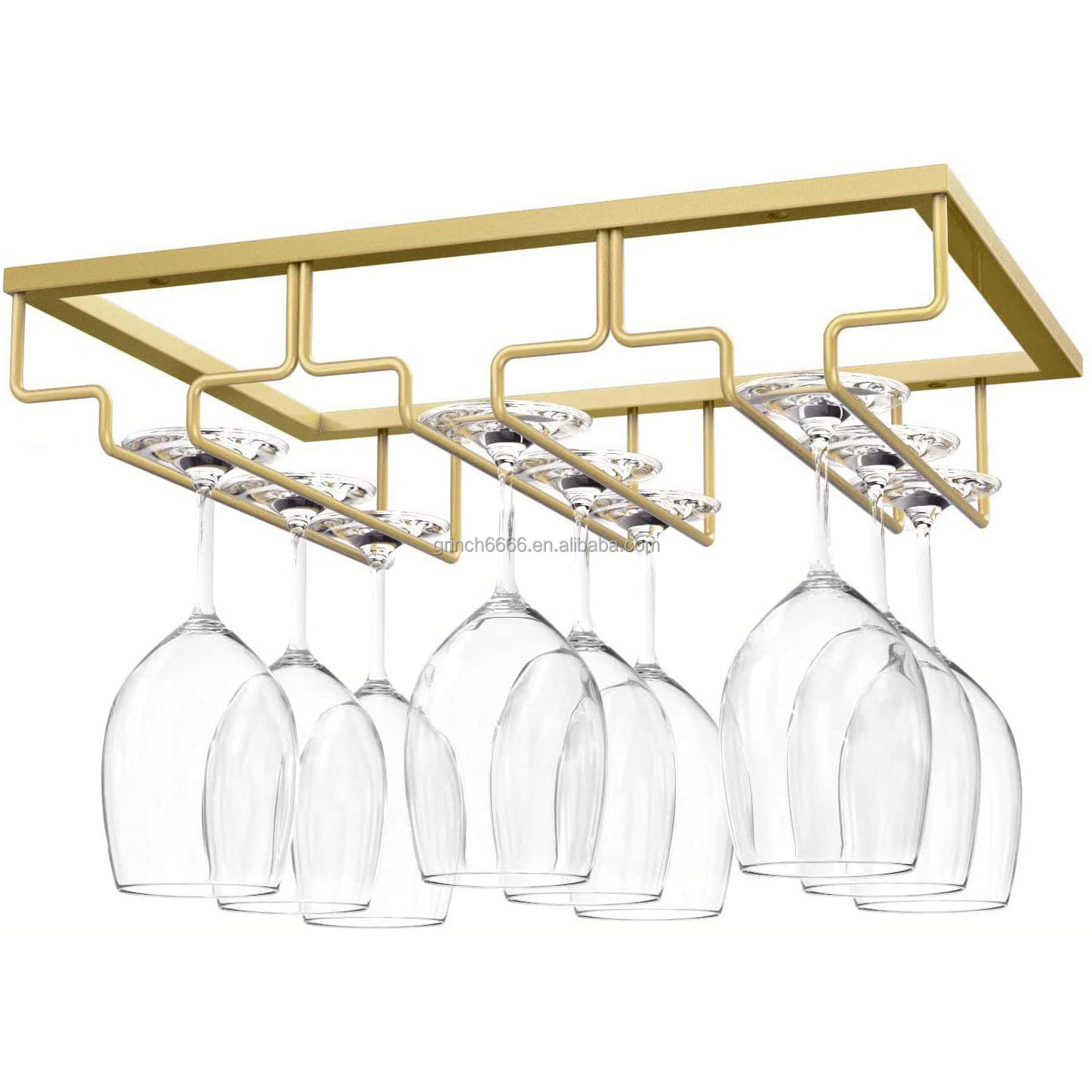 Gold Wine Glass Rack Under Cabinet Stemware Wine Glass Holder Glasses Storage Hanger Metal Organizer for Bar Kitchen