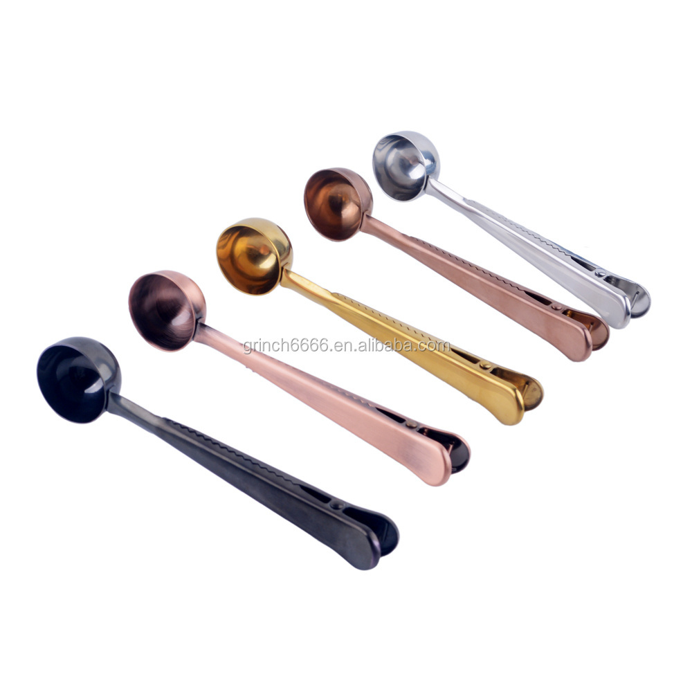 High quality coloful coffee spoon stainless steel spoon with bag clip  / fashionable coffee tea spoon