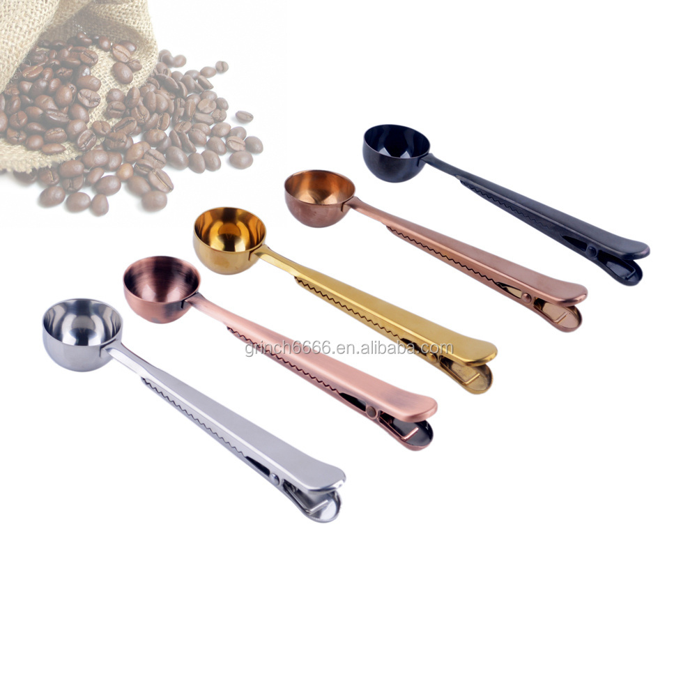 High quality coloful coffee spoon stainless steel spoon with bag clip  / fashionable coffee tea spoon