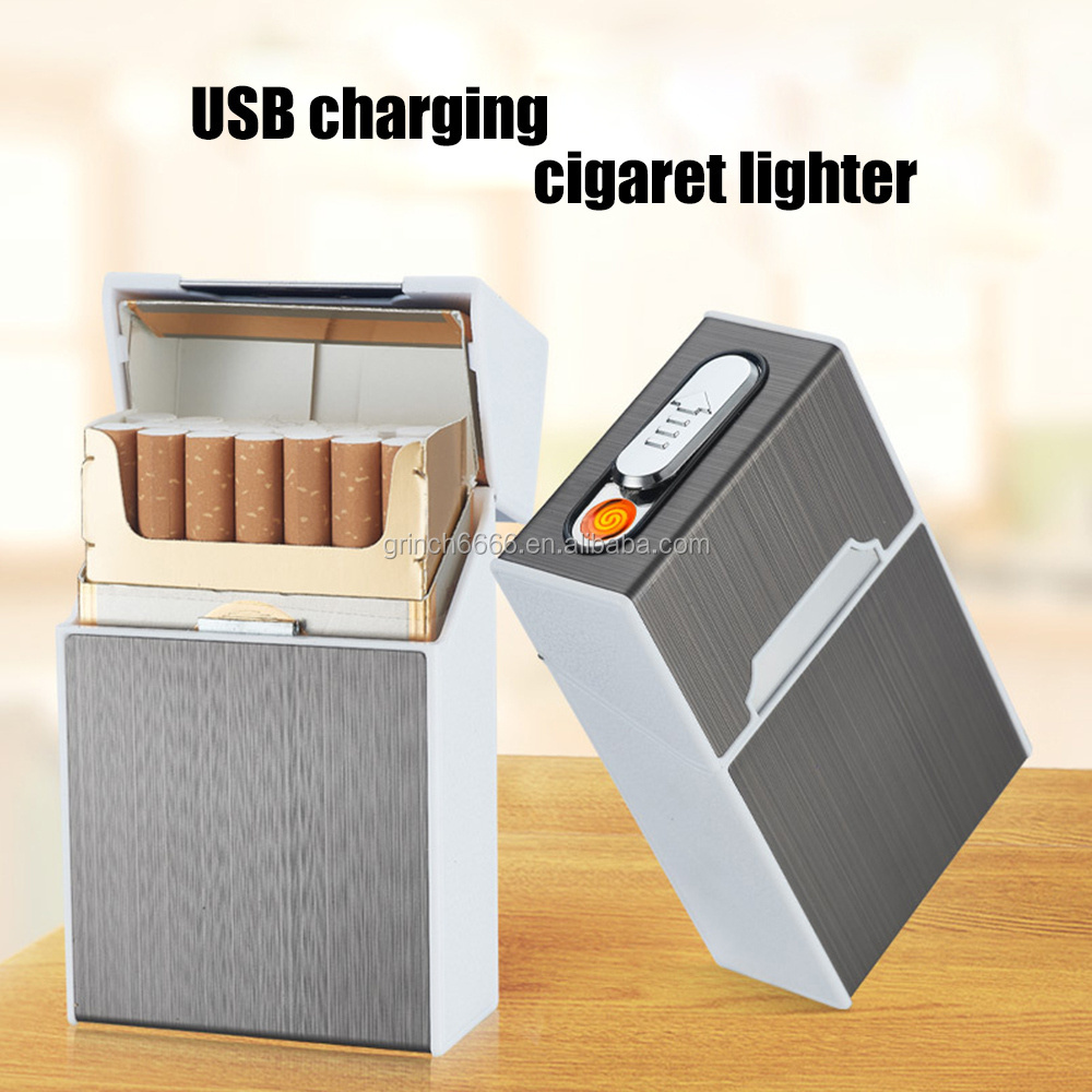 New 2-in-1 Cigarette Case Box Lighter for Smoking Flameless Aluminum Alloy USB Rechargeable Lighter Windproof Lighter