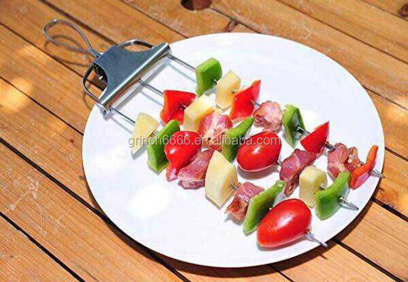 Customized barbecue Accessories Stainless Steel  BBQ Skewer Grill Metal Meat Skewer with Slider