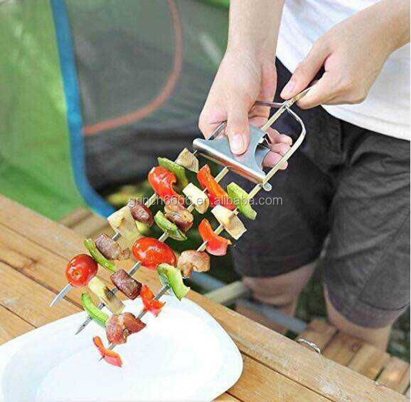 Customized barbecue Accessories Stainless Steel  BBQ Skewer Grill Metal Meat Skewer with Slider