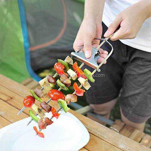 Customized barbecue Accessories Stainless Steel  BBQ Skewer Grill Metal Meat Skewer with Slider