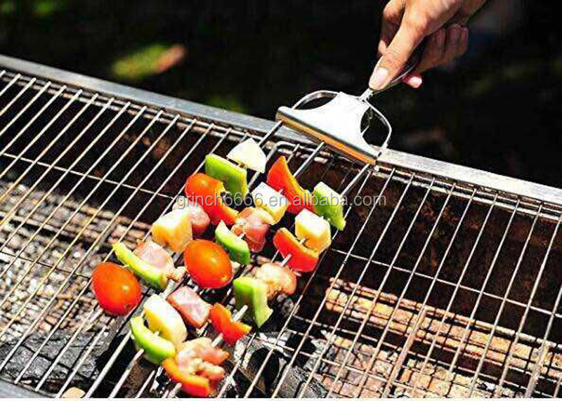 Customized barbecue Accessories Stainless Steel  BBQ Skewer Grill Metal Meat Skewer with Slider