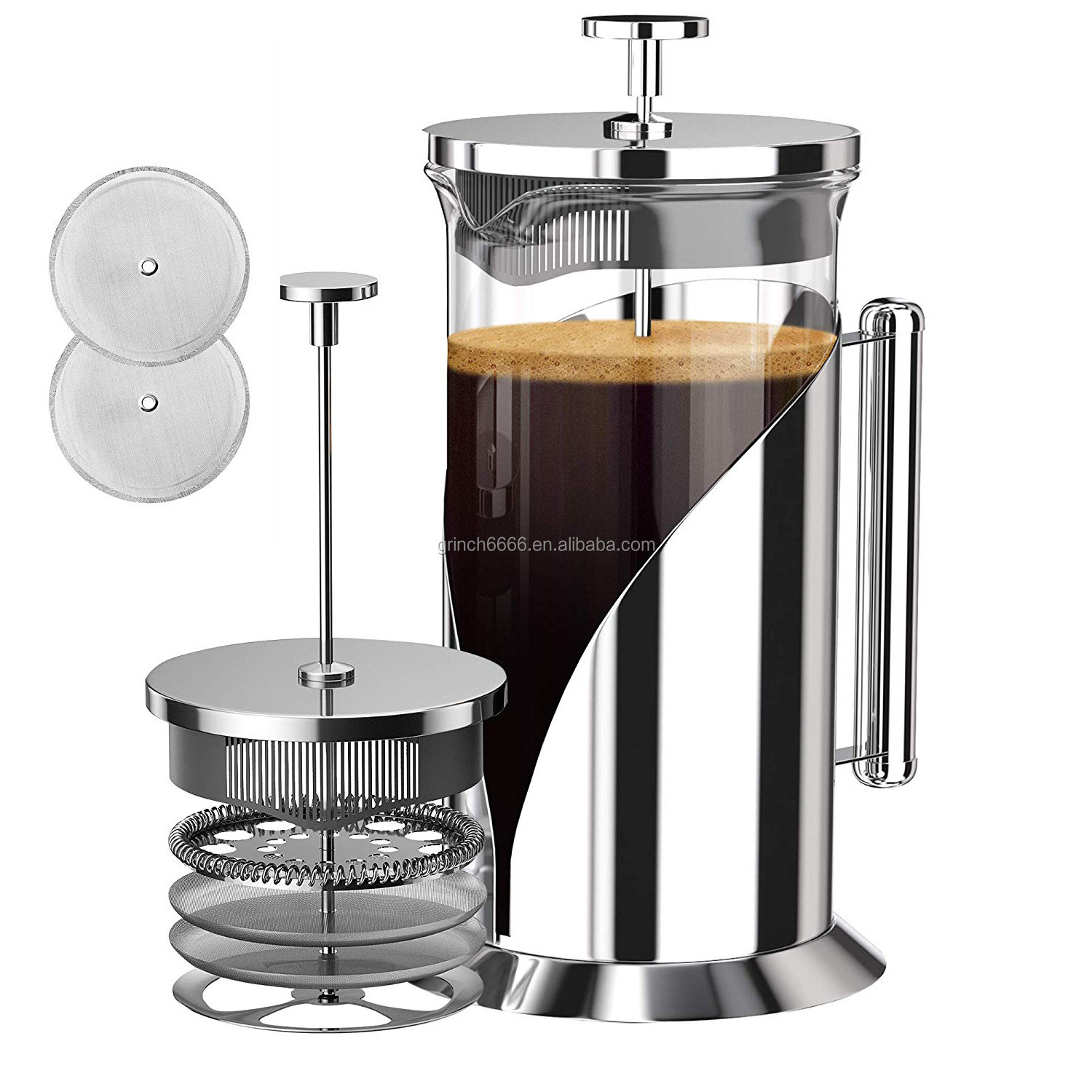 304 Grade Stainless Steel French Press Coffee Maker 34 Ounce with 4 Level Filtration System Glass French Coffee Press