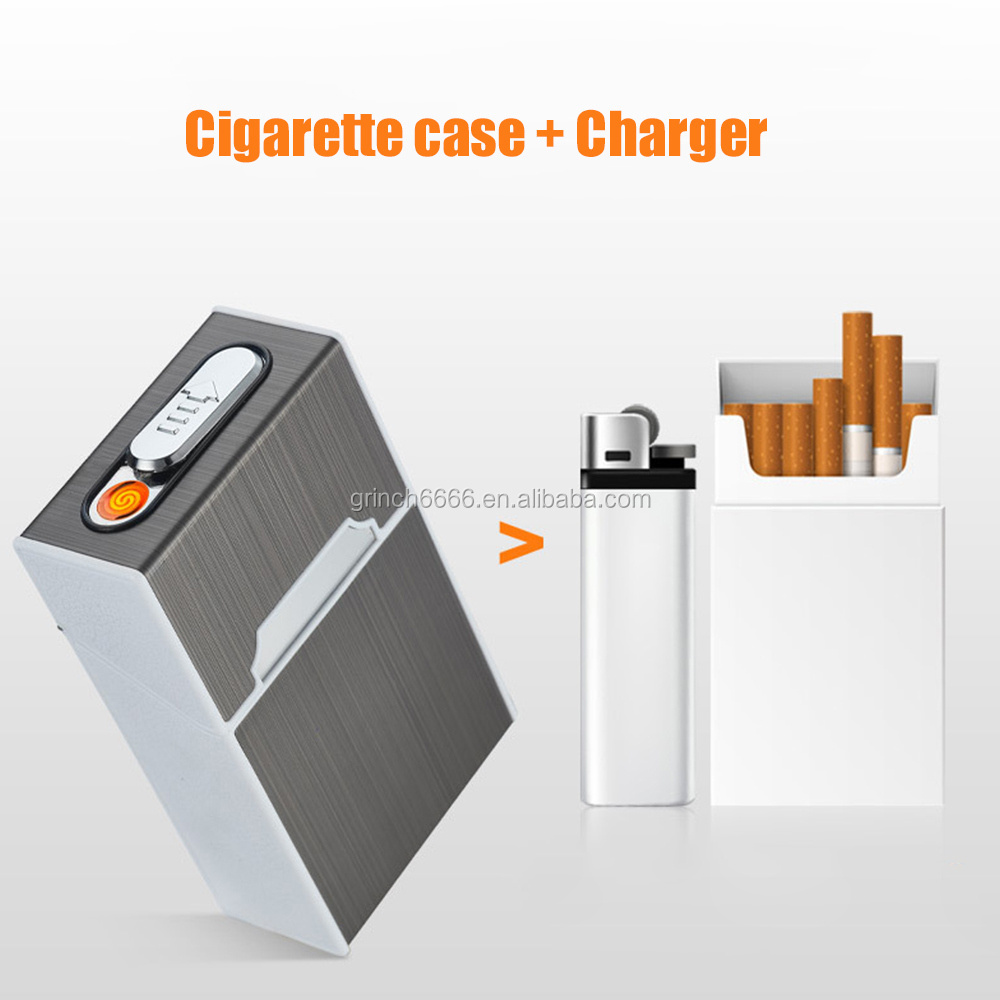 New 2-in-1 Cigarette Case Box Lighter for Smoking Flameless Aluminum Alloy USB Rechargeable Lighter Windproof Lighter