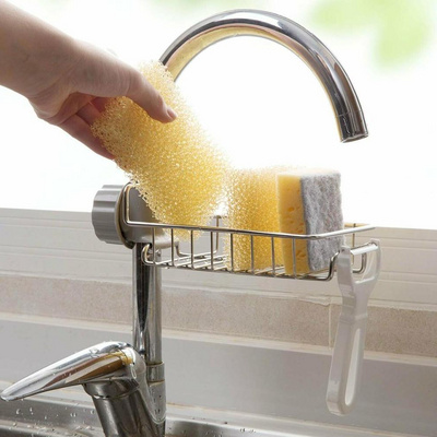 Stainless Steel Kitchen Sponge Holder Sink Caddy Organizer Sponge Soap Dishwashing Liquid Drainer Kitchen Faucet Storage Rack