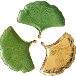 Appetizer Plates Ceramic Leaf Shaped Dish Maidenhair Tree Ginkgo biloba Leaf Green Plate Luxury Ginkgo Leaf Ceramic Plate