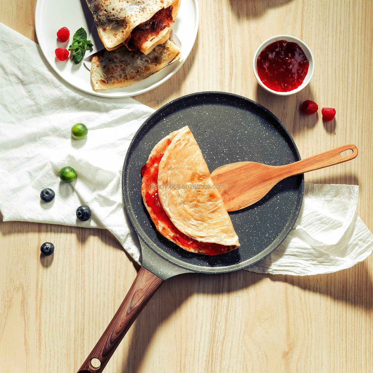 2022 Non stick Crepe Pan Swiss Granite Coating Dosa Pan Pancake Flat Skillet Tawa Griddle 10 Inch with Stay-Cool Handle