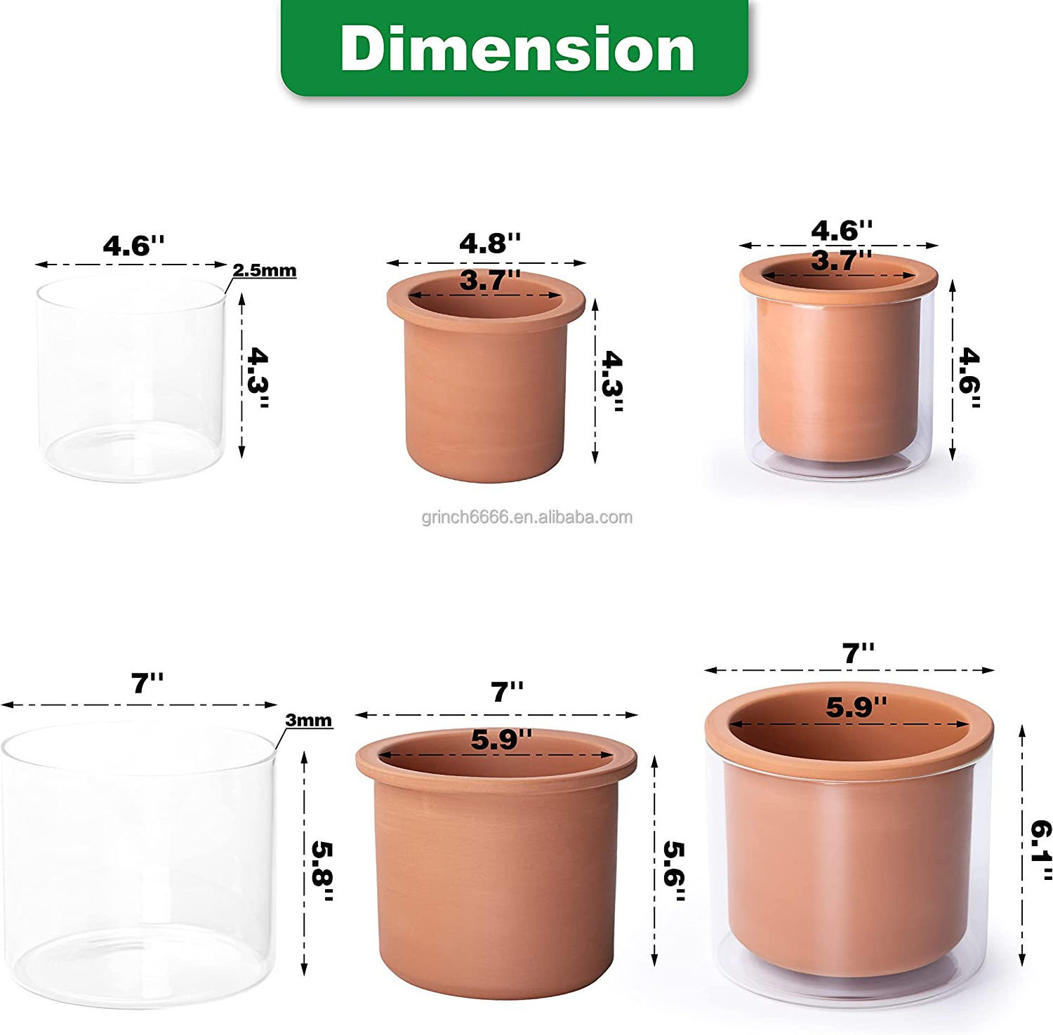 2023 Self Watering Plants Pots Design Clay Terracotta Pots for Plants Indoor Cylinder Terra Cotta Planter with Glass Vase Set