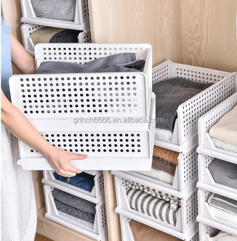 Folding Wardrobe Storage Box Foldable Clothes Drawer Organizer Plastic Stackable Shelf Baskets Cloth Closet Containers Bin Cube