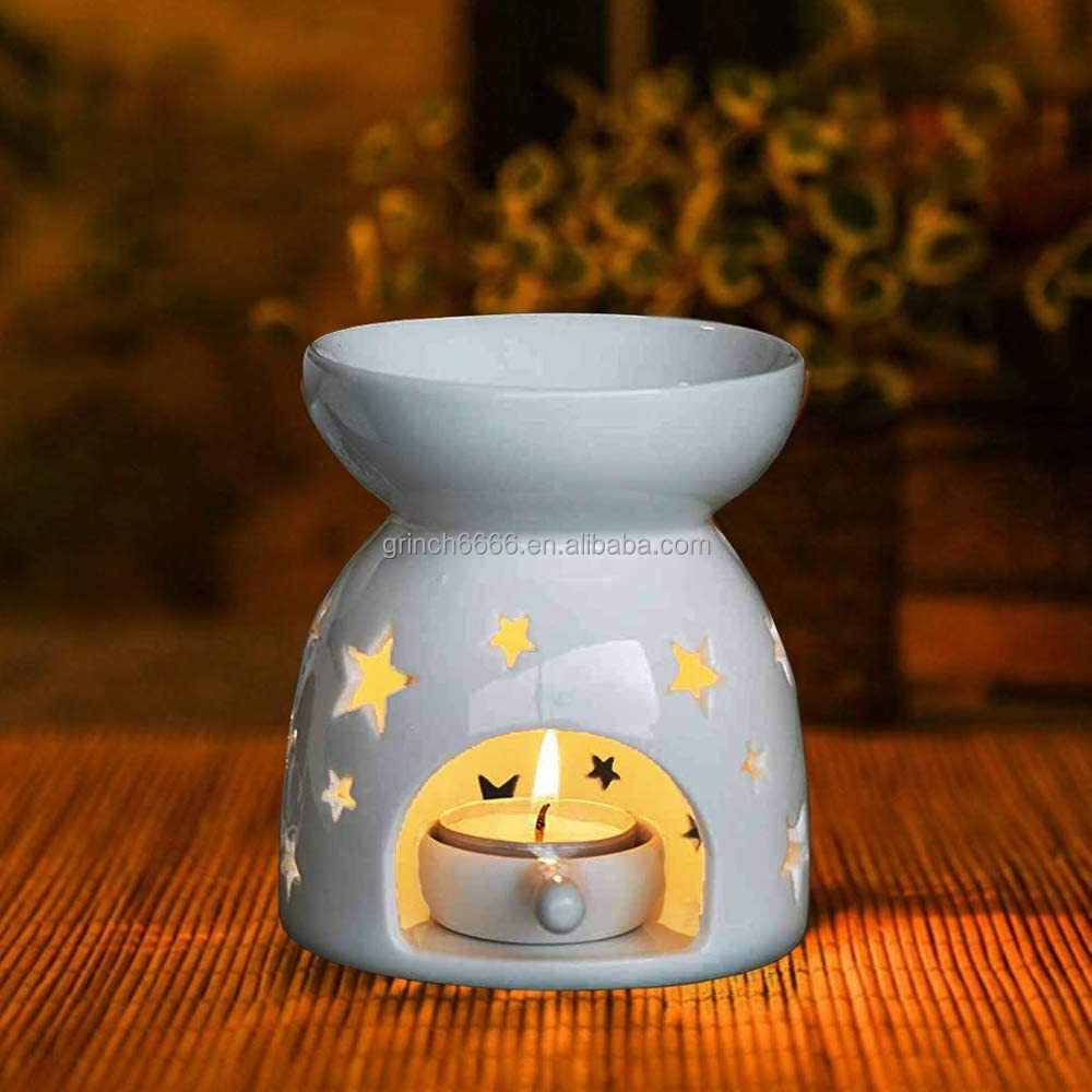 Wax Melt Essential Oil Burner Ceramic White Star Pattern Ceramic Aroma Burners Assorted Wax Warmer Aromatherapy Tarts Holder