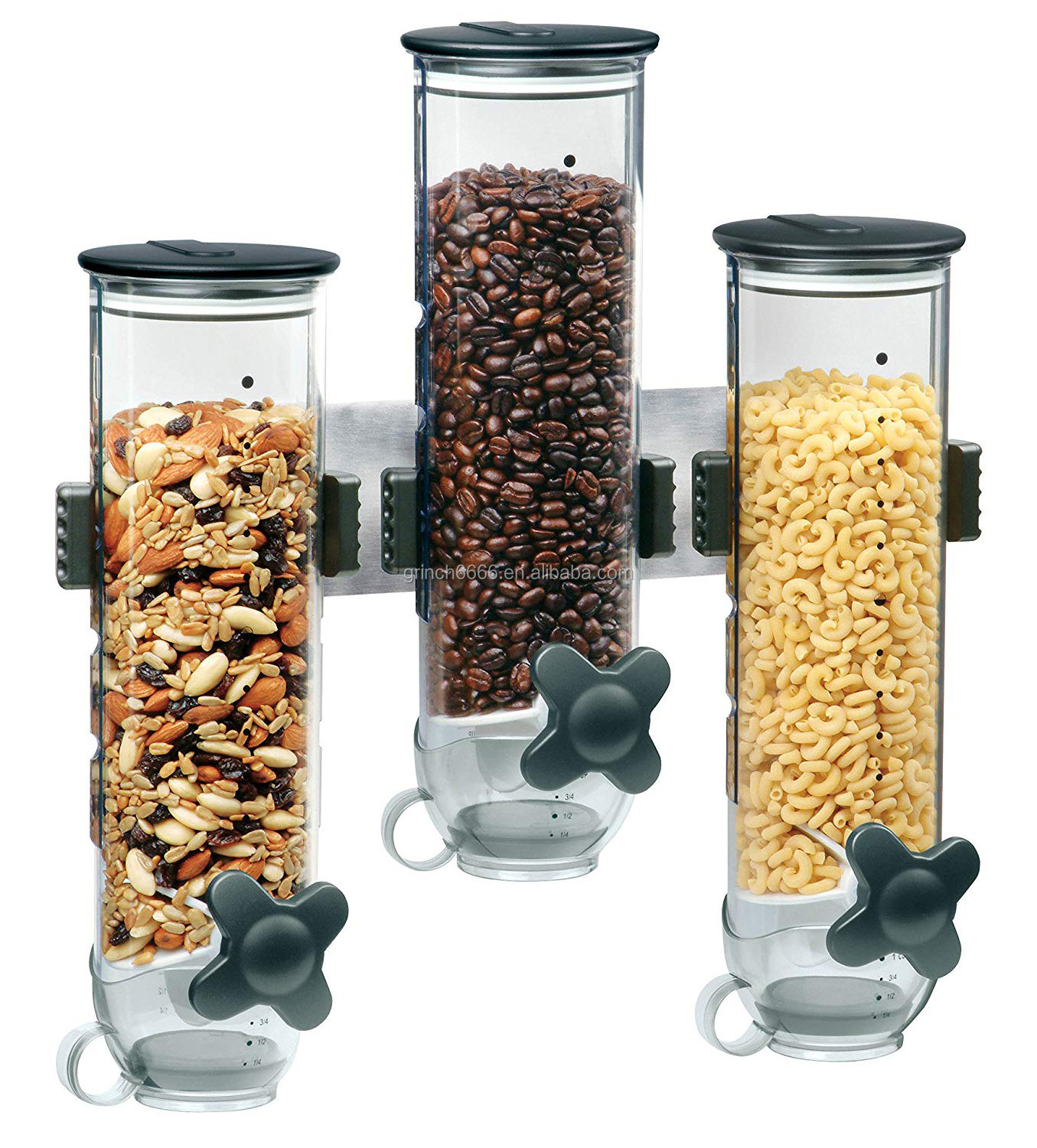 2024  Wall mounted food grain cereal dispenser nut coffee bean candy dispenser supermarket Triple Dry Food Dispenser