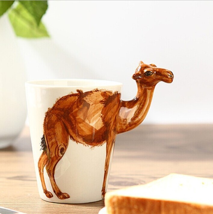 Creative gift Ceramic coffee milk tea mug 3D animal shape Hand painted animals Giraffe Cow Monkey Dog Cat Camel Elephant cup