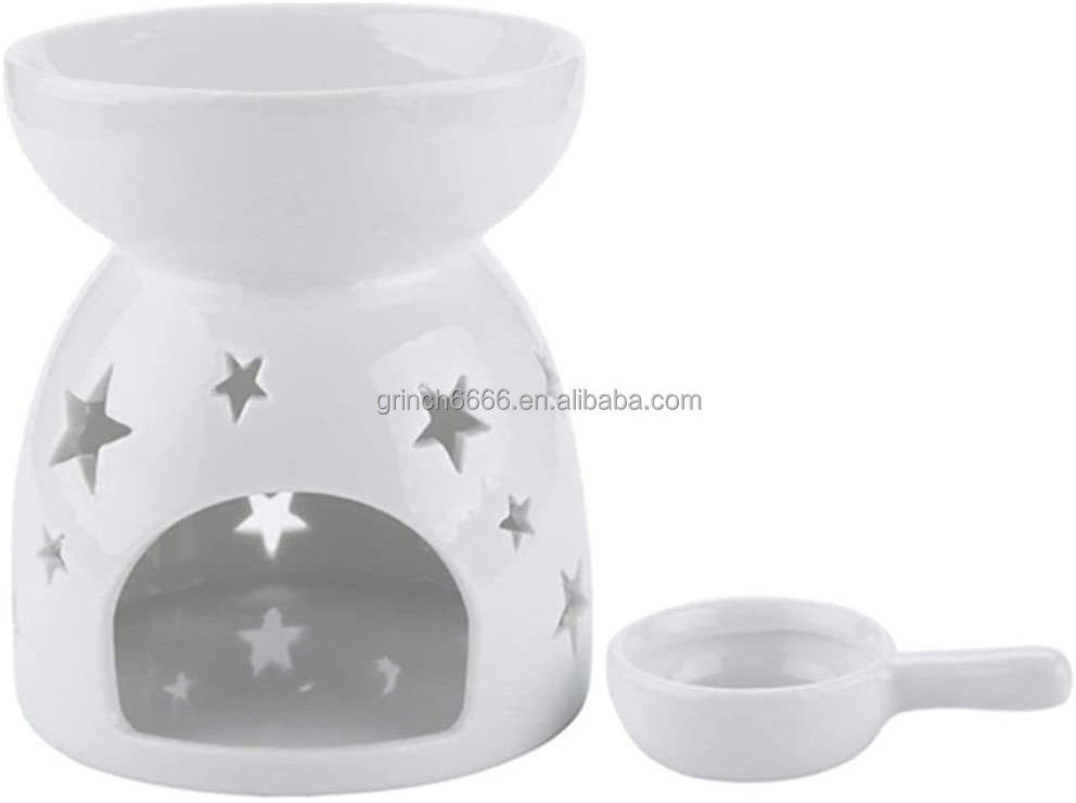 Wax Melt Essential Oil Burner Ceramic White Star Pattern Ceramic Aroma Burners Assorted Wax Warmer Aromatherapy Tarts Holder