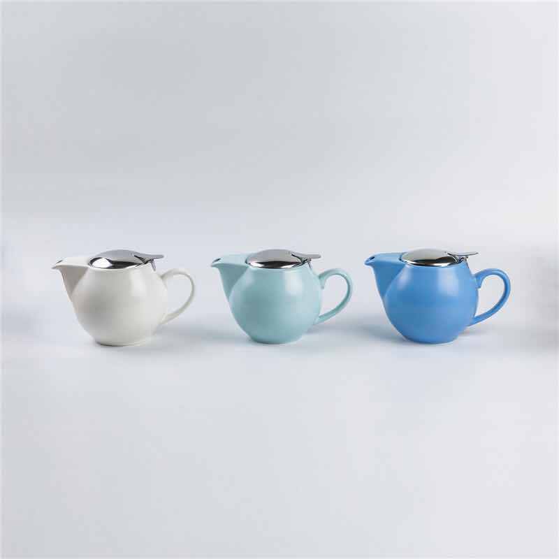 color Modern design handle ceramic white color tea pot with infuser