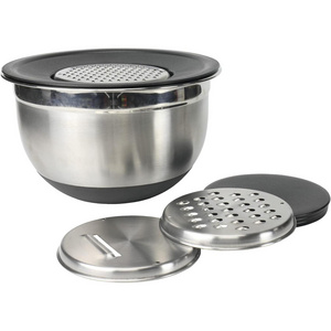 Multifunction Kitchen Baking Prepping Cooking Use Grater Airtight Lids Set Nesting Stainless Steel Mixing Bowls with grater