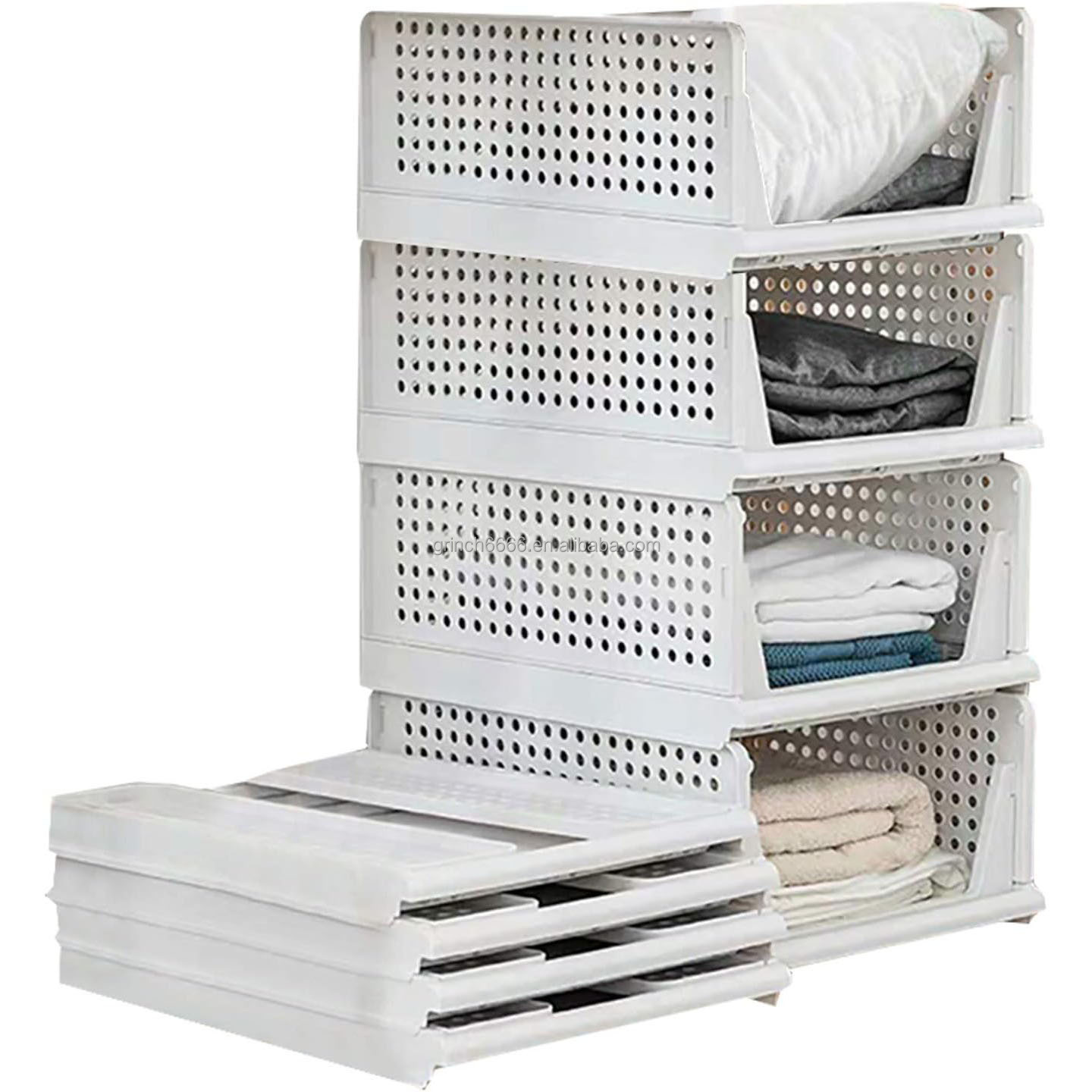 Folding Wardrobe Storage Box Foldable Clothes Drawer Organizer Plastic Stackable Shelf Baskets Cloth Closet Containers Bin Cube