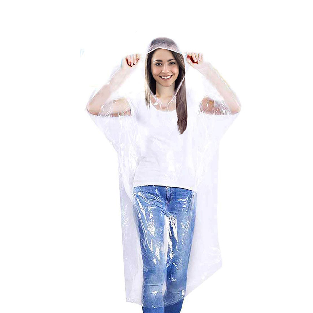 Disposable Rain Poncho with Hood Waterproof Transparent Raincoat Emergency Rain Gear Jacket with Hoods and Sleeves