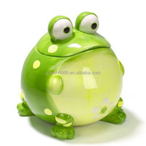 Ceramic Frog Cookie Jar Modern Gift White Ceramic Cookie Storage Jar Animal Statue Table Home Decoration