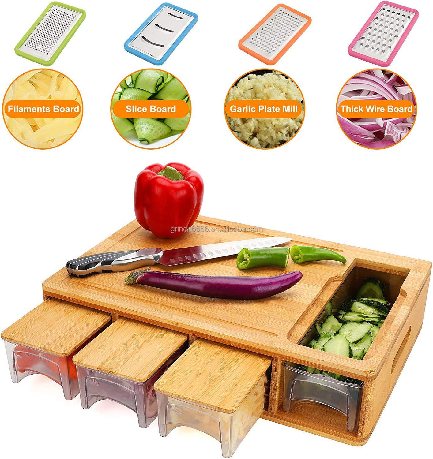 Mobile Meal Preparation Stations Kitchen Chef Food Meal Prep Station Bamboo Cutting Board with Drawers 2023 product