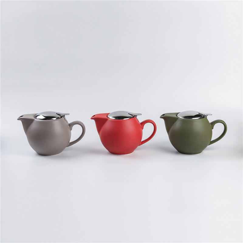 color Modern design handle ceramic white color tea pot with infuser