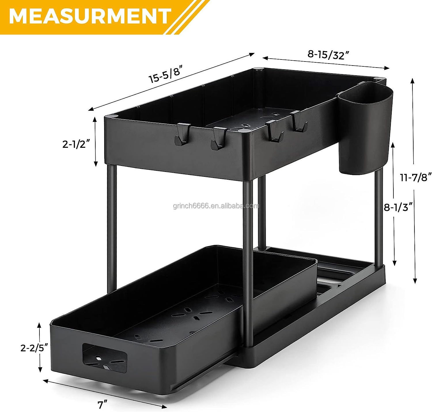 2 Tier Sliding Cabinet Basket Drawer Pull Out Under Sink Organizer Bathroom Storage Plastic Shelf Rack Sink Organizer