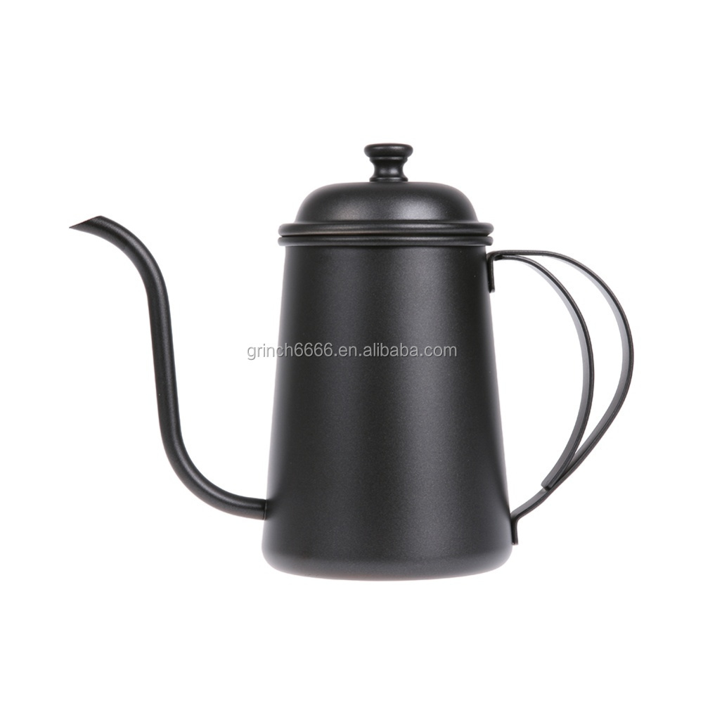 2024 Black 304 Stainless Steel 650ml Gooseneck Spout long spout coffee pot Drip Coffee Kettle with Thermometer