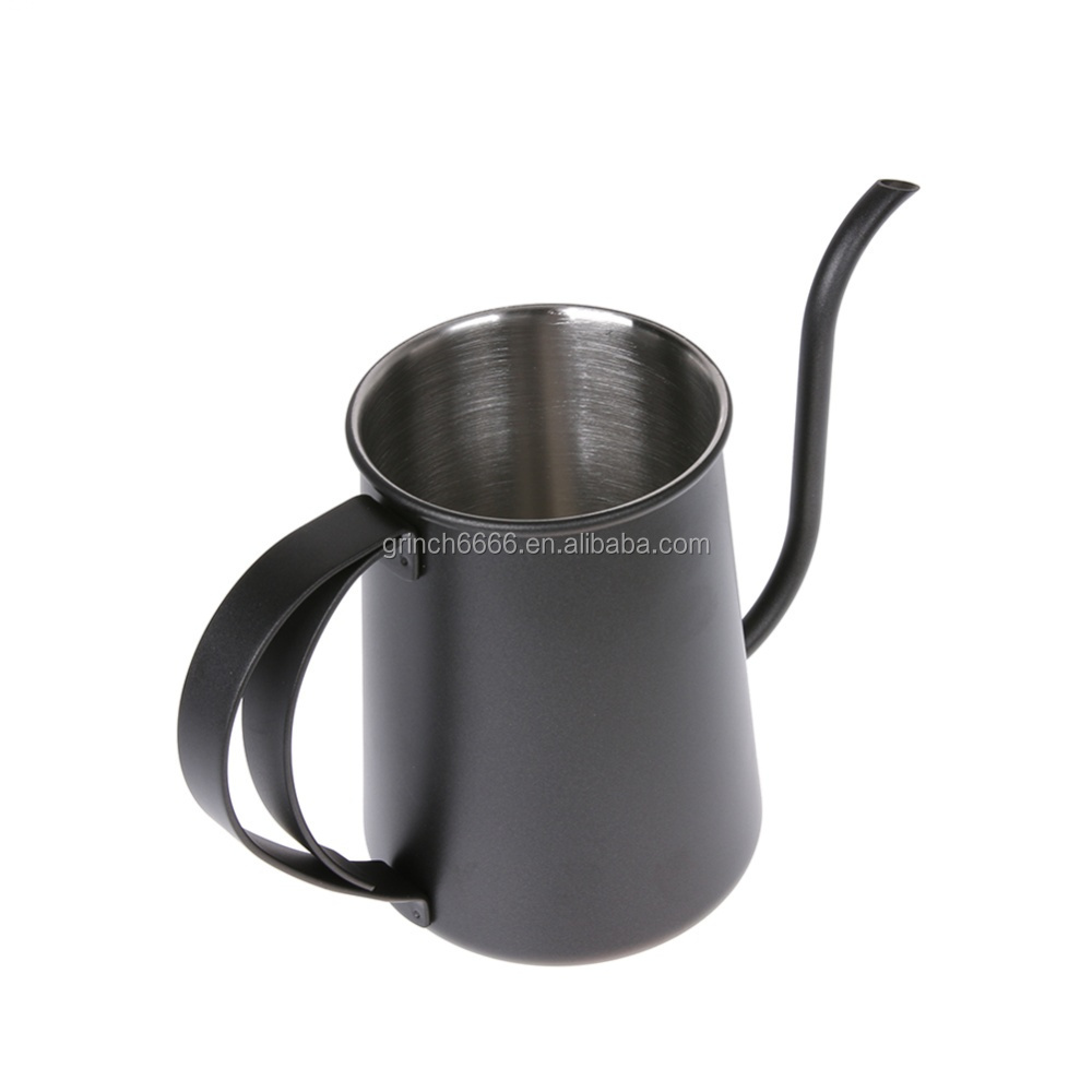 2024 Black 304 Stainless Steel 650ml Gooseneck Spout long spout coffee pot Drip Coffee Kettle with Thermometer