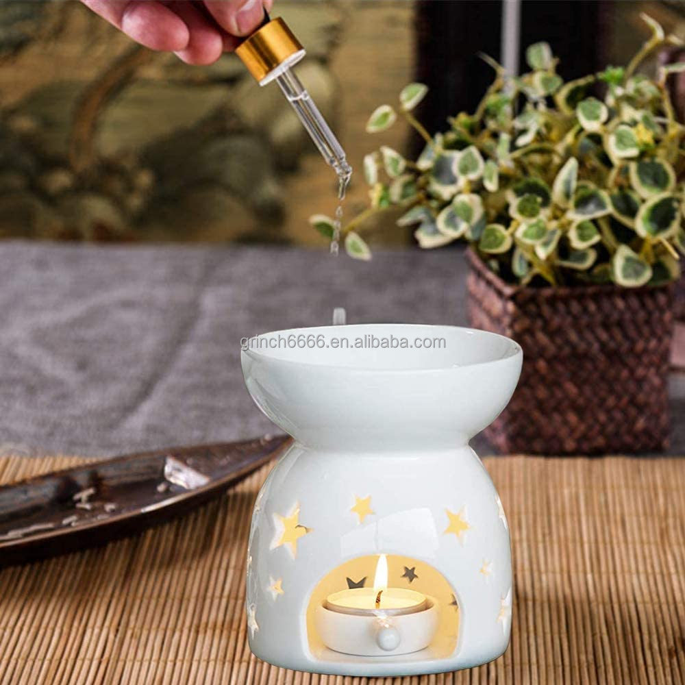 Wax Melt Essential Oil Burner Ceramic White Star Pattern Ceramic Aroma Burners Assorted Wax Warmer Aromatherapy Tarts Holder