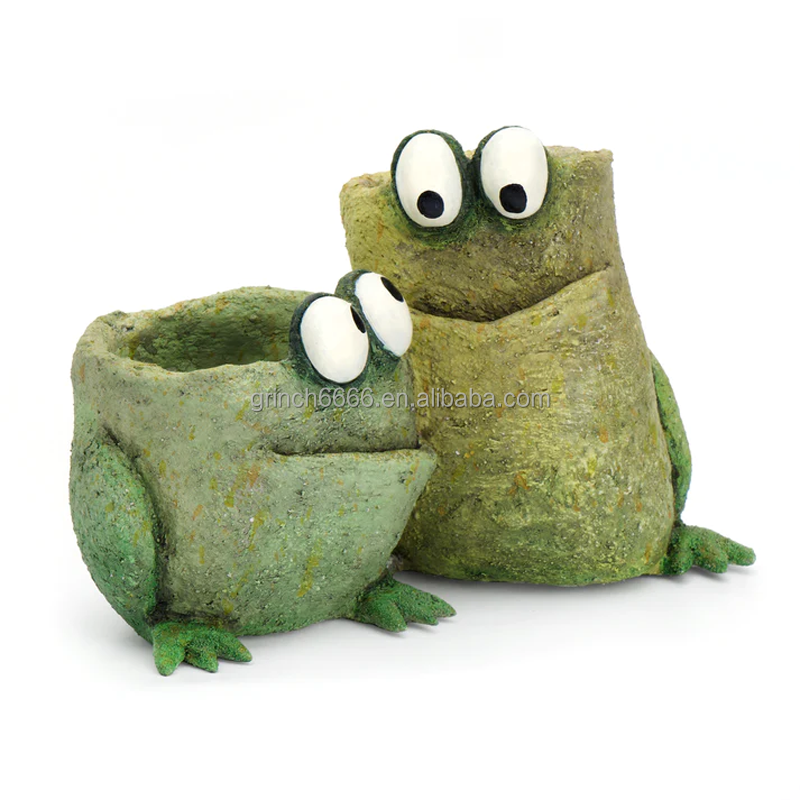 Frog Double Planter Resin Double Frog Succulent Planter Pots with Drainage Hole Double Heads Flowerpot Vase