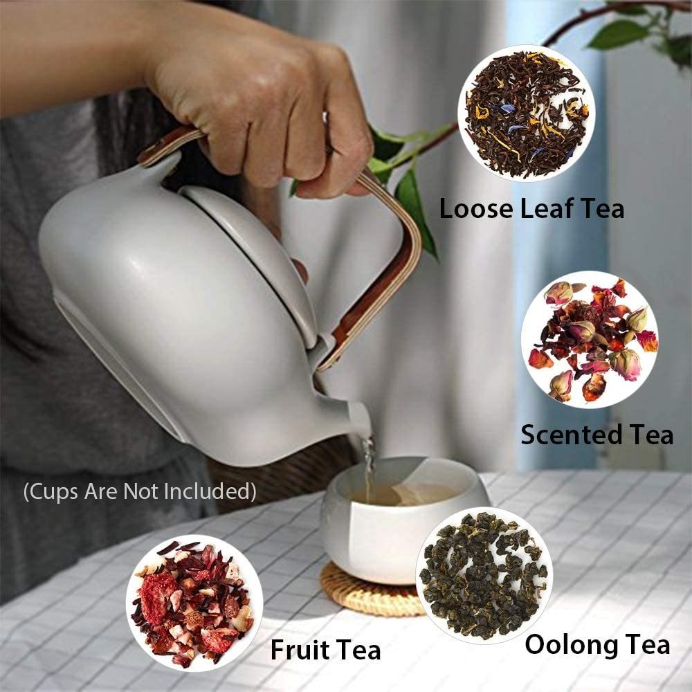 2024 Loose Leaf Teapot Matte Porcelain Teapot with Infuser 800ml Grey Ceramic Japanese Tea Pot with Modern Bentwood Handle