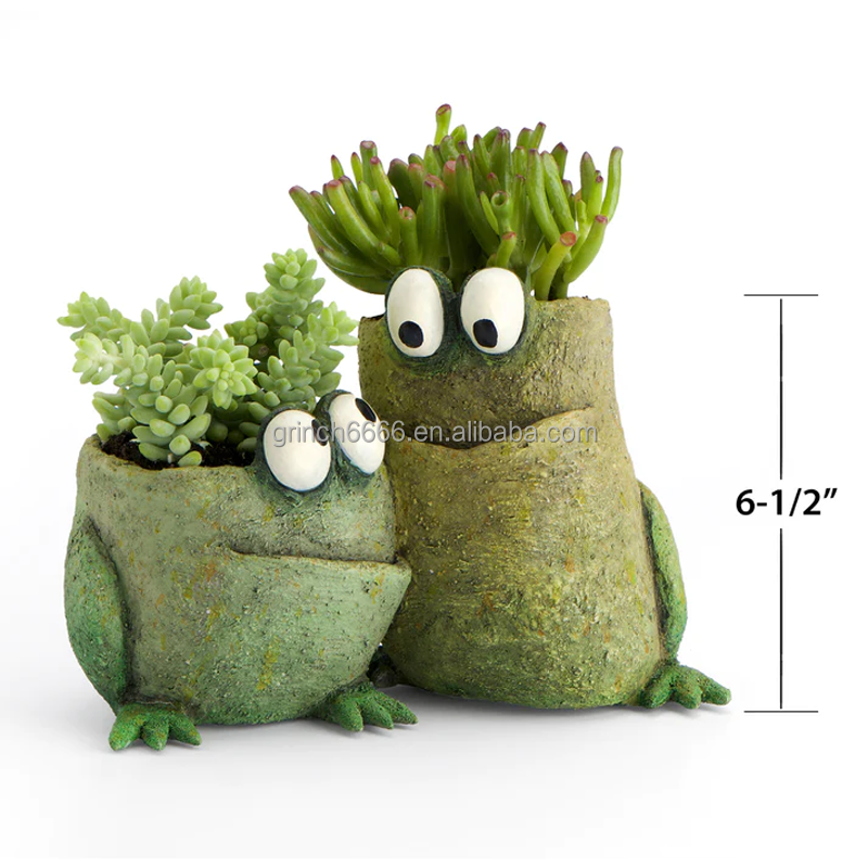 Frog Double Planter Resin Double Frog Succulent Planter Pots with Drainage Hole Double Heads Flowerpot Vase