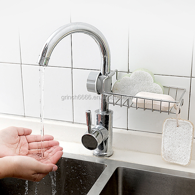 Stainless Steel Kitchen Sponge Holder Sink Caddy Organizer Sponge Soap Dishwashing Liquid Drainer Kitchen Faucet Storage Rack