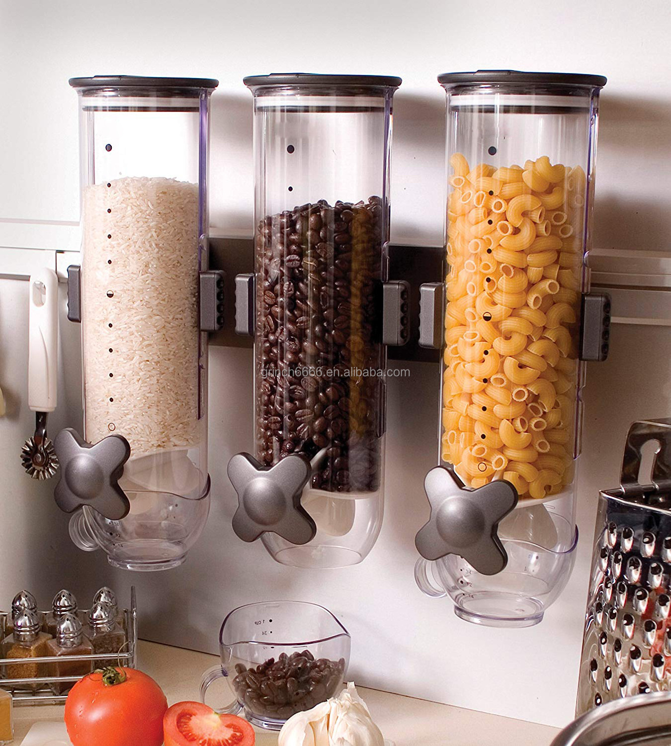 2024  Wall mounted food grain cereal dispenser nut coffee bean candy dispenser supermarket Triple Dry Food Dispenser