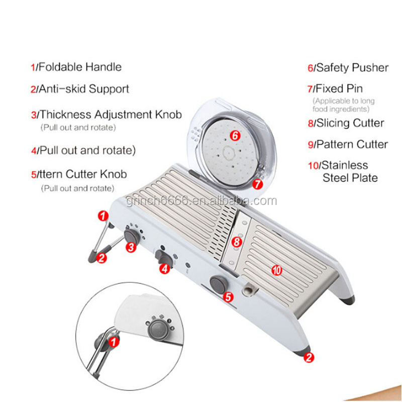 Safe Hands Interchangeable Blade Adjustable Mandolin Slicer,304 Stainless steel slicer mini mandoline slicer