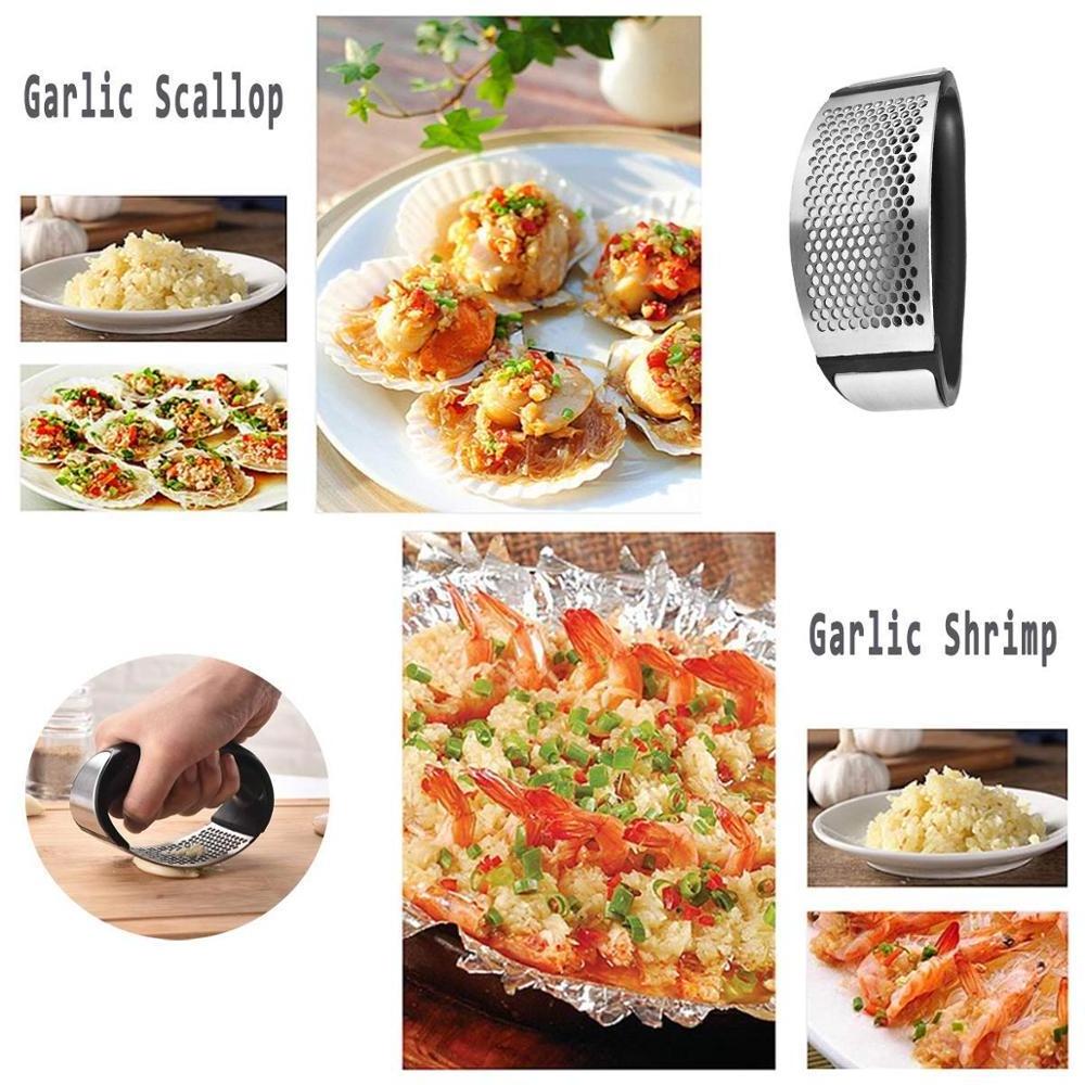 Garlic Press Rocker Chopper Crusher Stainless Steel Garlic Mincer Grinder Masher with Garlic Peeler Silicone Tube Roller