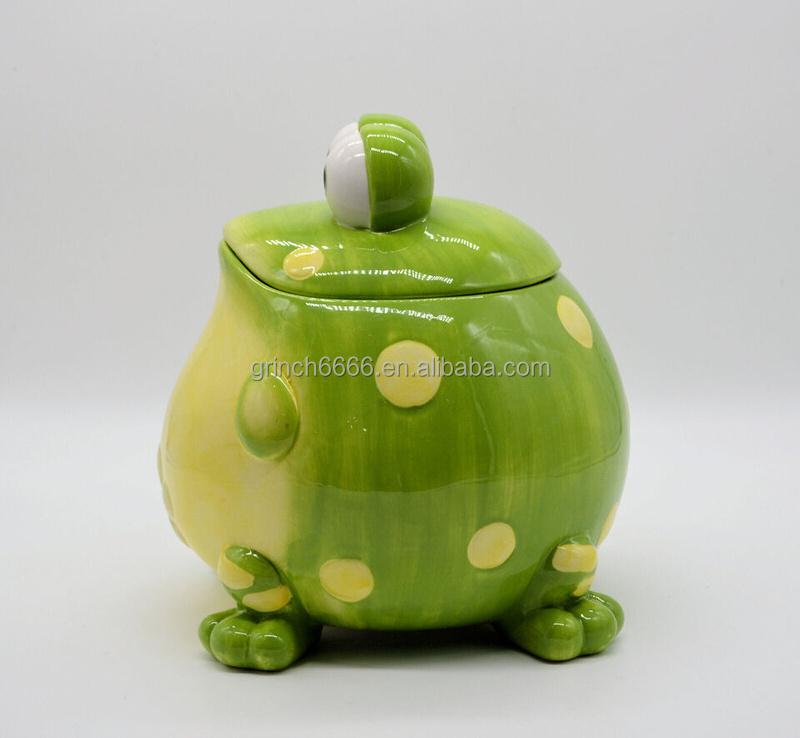 Ceramic Frog Cookie Jar Modern Gift White Ceramic Cookie Storage Jar Animal Statue Table Home Decoration