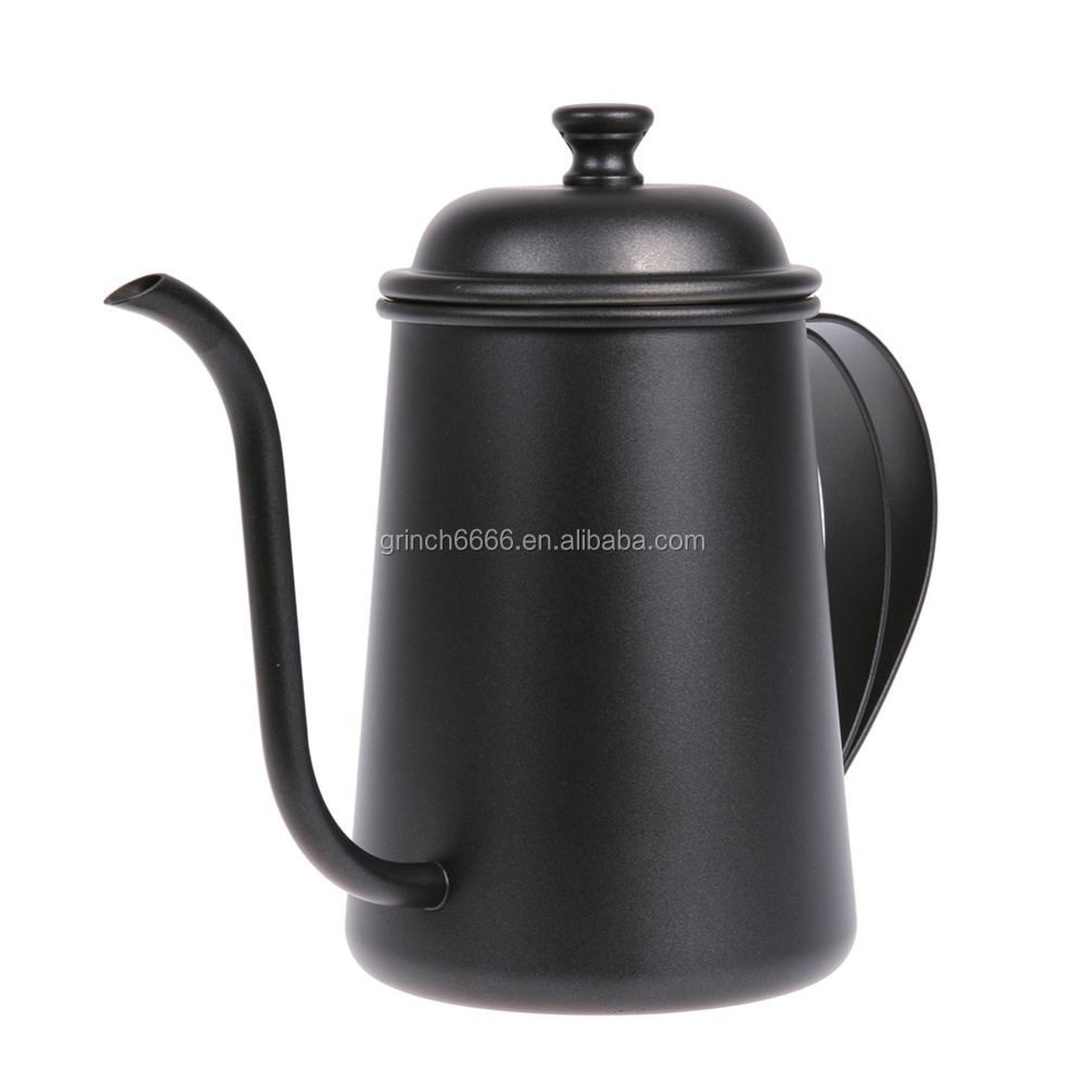 2024 Black 304 Stainless Steel 650ml Gooseneck Spout long spout coffee pot Drip Coffee Kettle with Thermometer