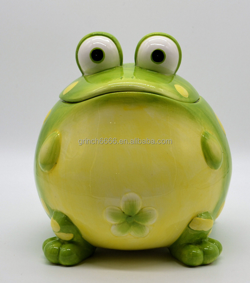 Ceramic Frog Cookie Jar Modern Gift White Ceramic Cookie Storage Jar Animal Statue Table Home Decoration