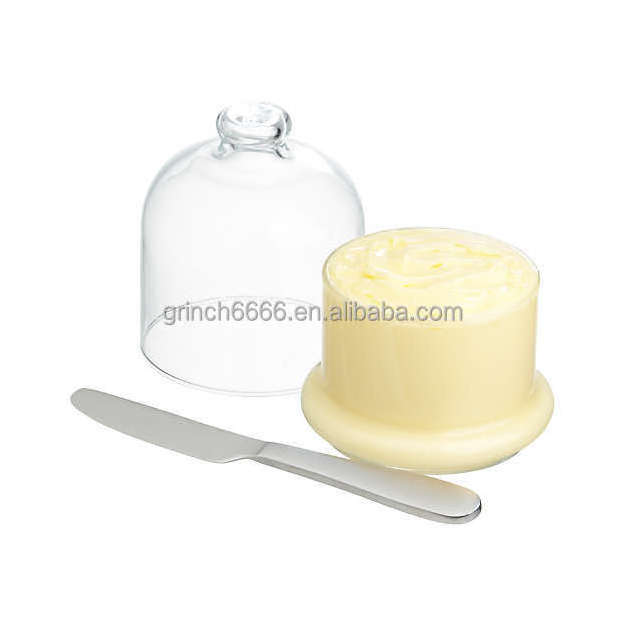 Eco-Friendly Clear Glass Covered Butter Dish Keeper box Clear Crystal Glass Lemon Dome Glass Butter Dish with Lid