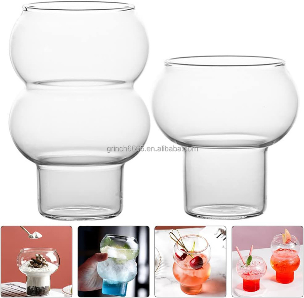 Creative Balloon Shaped Margarita Cocktail Glasses Footed Glass Dessert Cup Clear Bubble Glass Dessert Cups