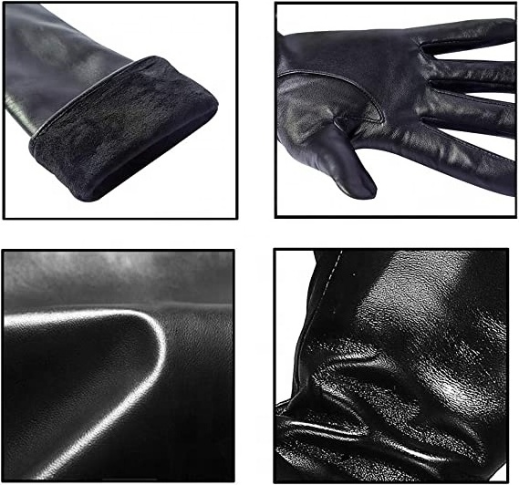 Womens Long Leather Gloves Winter Touchscreen Opera Evening Dress Driving Gloves Long Black Leather Opera Gloves Vintage Pattern